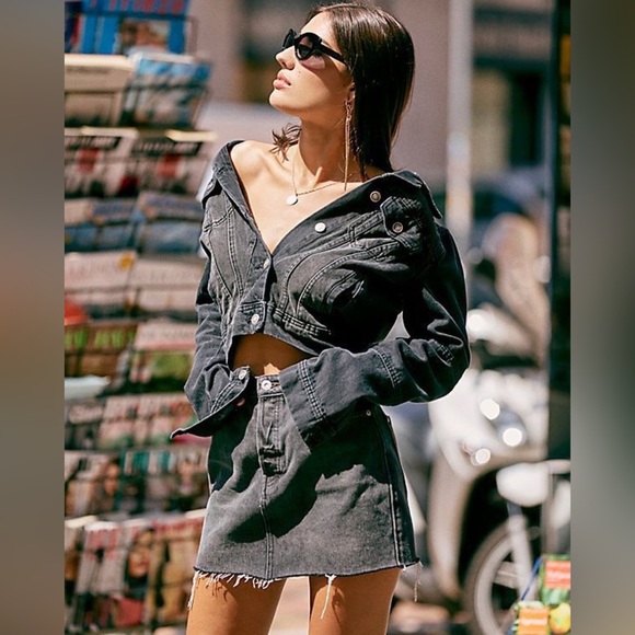 Free People “Rumors” Denim Jean Jacket, Fade Wash Black - Picture 4 of 11